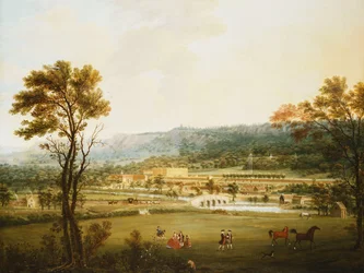 Vue étendue de Chatsworth, Derbyshire depuis le sud-ouest