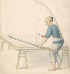 Jeune Chinois tissant
