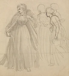 Étude pour une illustration - Une princesse avec ses servantes