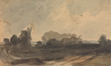 Paysage avec arbres et moulin à vent
