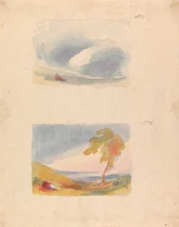 Deux dessins sur une feuille : Étude du ciel - Principe de Turner (n° 11) ; Paysage avec collines et arbre (n° 12)