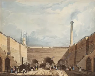 Entrée du chemin de fer à Edge Hill, Liverpool, gravé par H. Pyall