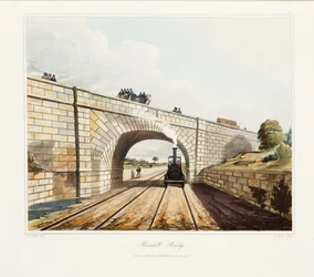 Pont de Rainhill, publié en 1831 (gravure coloriée à la main)