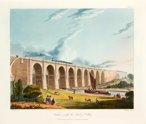 Viaduc traversant la vallée de Sankey, Warrington, Cheshire, février 1831