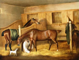 Chasseurs dans une écurie avec un palefrenier, 1809