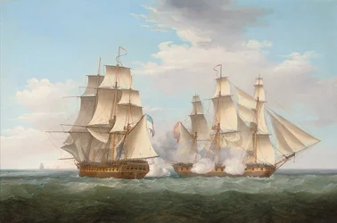 H.M.S. Ethalion en action avec la frégate espagnole Thetis au large du cap Finisterre, 16 octobre 1799