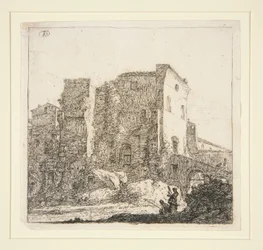 Paysage avec ruines et pêcheur