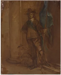 Un soldat avec un drapeau