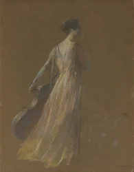 Dame debout tenant un violoncelle