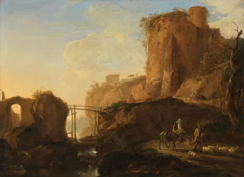 Paysage italianisant avec pont et ruine de château