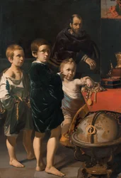 Portrait de trois enfants et un homme