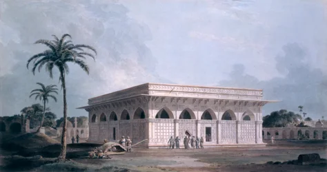 Chaunsath Khamba, Nizamuddin, New Delhi (aquatinte colorée)