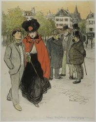 Gentleman observant un couple en train de se promener