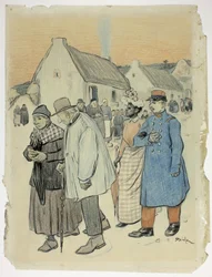 Scène de rue avec deux couples