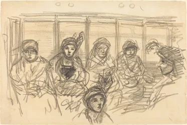 Cavaliers dans le métro, vers 1890