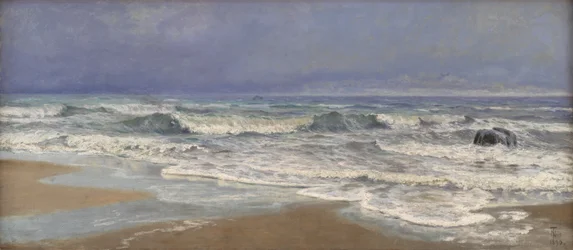 Jour gris à la mer du Nord avec des vagues
