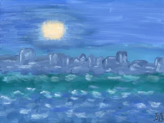 Paysage marin serein au clair de lune