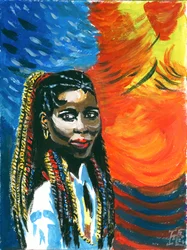 Femme aux tresses colorées