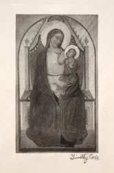 Maîtres italiens anciens : Madone en trône avec enfant tenant un oiseau, 1885