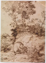 Un ours mangeant un lapin