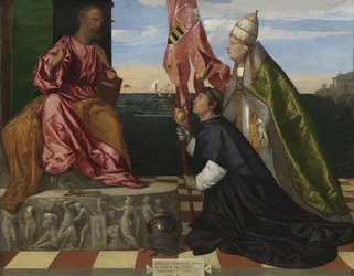 Dutch : Jacopo Pesaro, évêque de Paphos, présenté par le pape Alexandre VI Borgia à Saint Pierre Jacopo Pesaro, évêque de Paphos, présenté par le pape Alexandre VI à Saint Pierre