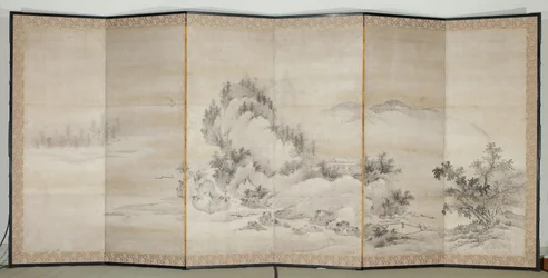 Paysage, début du 17e siècle (Paire de paravents à six panneaux ; encre et or sur
papier)