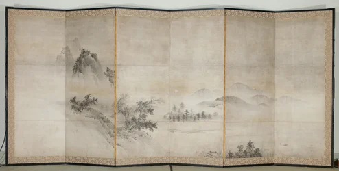 Paysage, début du 17e siècle (Paire de paravents à six panneaux ; encre et or sur
papier)