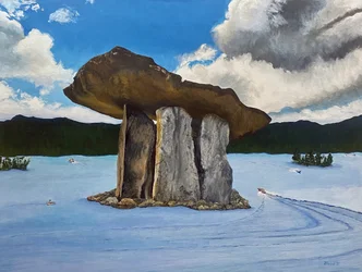 Scène lacustre avec dolmen ancien
