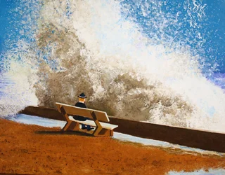 Homme observant une vague