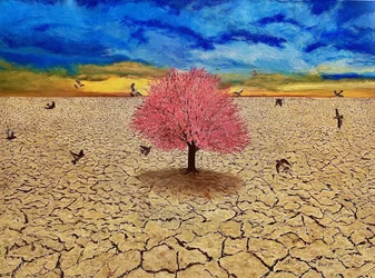 Arbre rose, ciel du désert