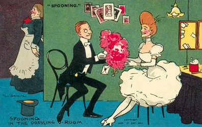 Flirter dans la salle de bain (chromolitho)