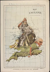 Un Saint Georges moderne et le dragon : Une caricature politique, sous forme de carte de l
