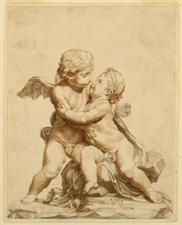 Dessin, deux cupidons s