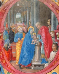 Corale B 26 c.113r Initiale historiée C représentant la Présentation au Temple, avec un portrait de Laurent le Magnifique (1449-92) à droite