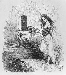 Esmeralda donnant à boire à Quasimodo, illustration de « Notre-Dame de Paris » de Victor Hugo