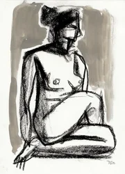Nu assis, silencieux