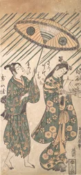 Les acteurs Nakamura Tomijiro dans le rôle de Ono no Komachi et Sanogawa Ichimatsu, vers 1756