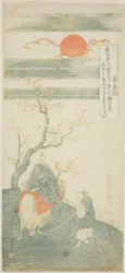 Le poète Sugawara no Michizane chevauchant un bœuf