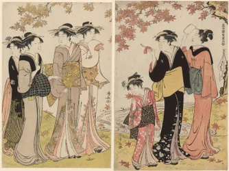 Beautés sous un érable, de la série "Une collection de beautés contemporaines des quartiers de plaisir (Tosei yuri bijin awase)"