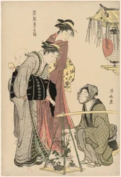 Achat de plantes en pot, de la série "Une broderie des manières orientales (Fuzoku Azuma no nishiki)"