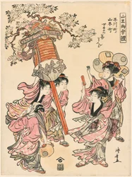 Portant une lanterne décorée des fleurs des quatre saisons de la série "Le Festival du Sanctuaire Sanno"