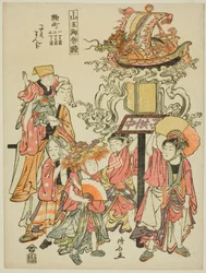Portant une lanterne parrainée par le Kojimachi, de la série "Le Festival du Sanctuaire Sanno (Sanno gosairei)"