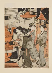 Dans le temple Sens?-ji (estampe sur bois en couleur)