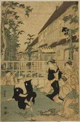 Amusements en plein air à la maison de thé Kankanro à Yoshiwara