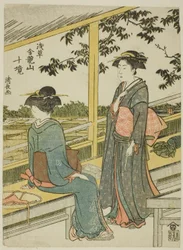 Maison de thé surplombant les rizières, de la série "Dix enceintes du temple Kinryuzan à Asakusa (Asakusa Kinruzan jikkei)"