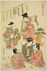 La fête du Nouvel An, tirée de la série "Jeux des cinq fêtes pour enfants précieux (Kodakara gosetsu asobi)"