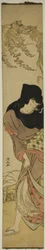Femme sous glycine soufflée par le vent