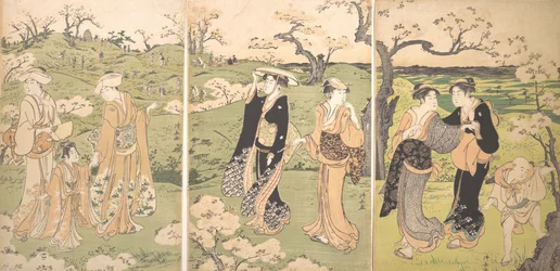 Jeunes filles regardant les cerisiers en fleurs à Asukayama