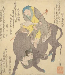 Sage chinois lisant en chevauchant un buffle, vers 1820