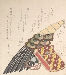 Brosse à plumes et Doran, une sorte de trousse de médicaments avec un netsuke de rat, probablement 1816